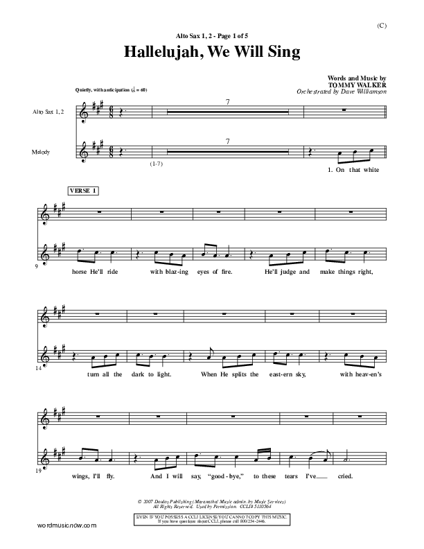 Hallelujah We Will Sing Alto Sax 1/2 (Tommy Walker)