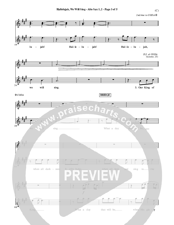 Hallelujah We Will Sing Alto Sax 1/2 (Tommy Walker)