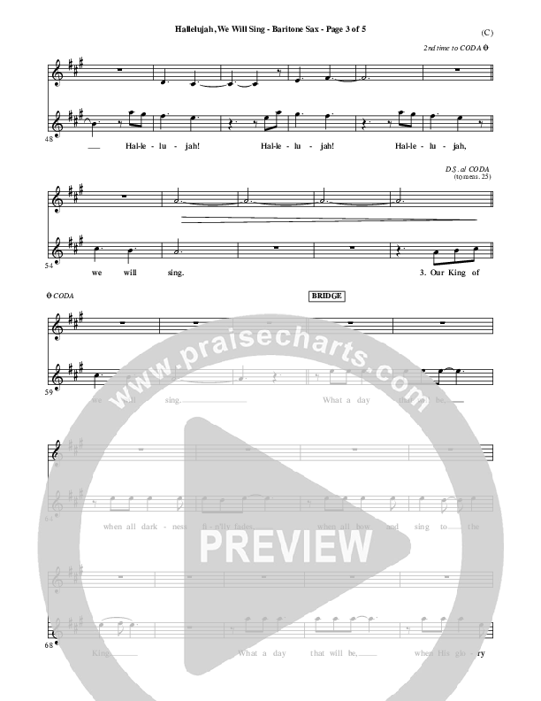 Hallelujah We Will Sing Bari Sax (Tommy Walker)