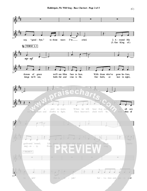 Hallelujah We Will Sing Bass Clarinet (Tommy Walker)