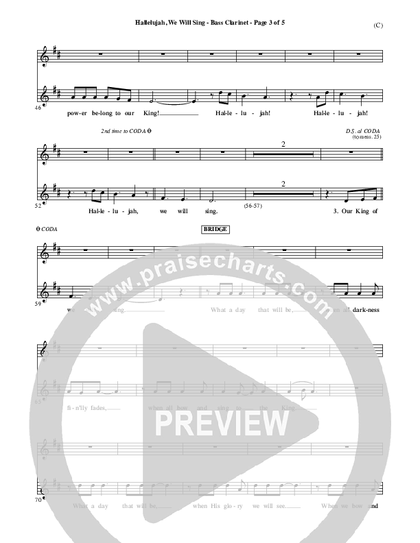 Hallelujah We Will Sing Bass Clarinet (Tommy Walker)