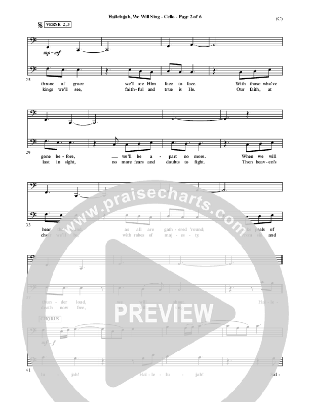 Hallelujah We Will Sing Cello (Tommy Walker)