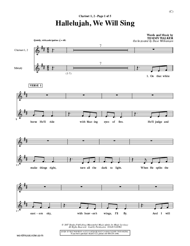 Hallelujah We Will Sing Clarinet 1/2 (Tommy Walker)