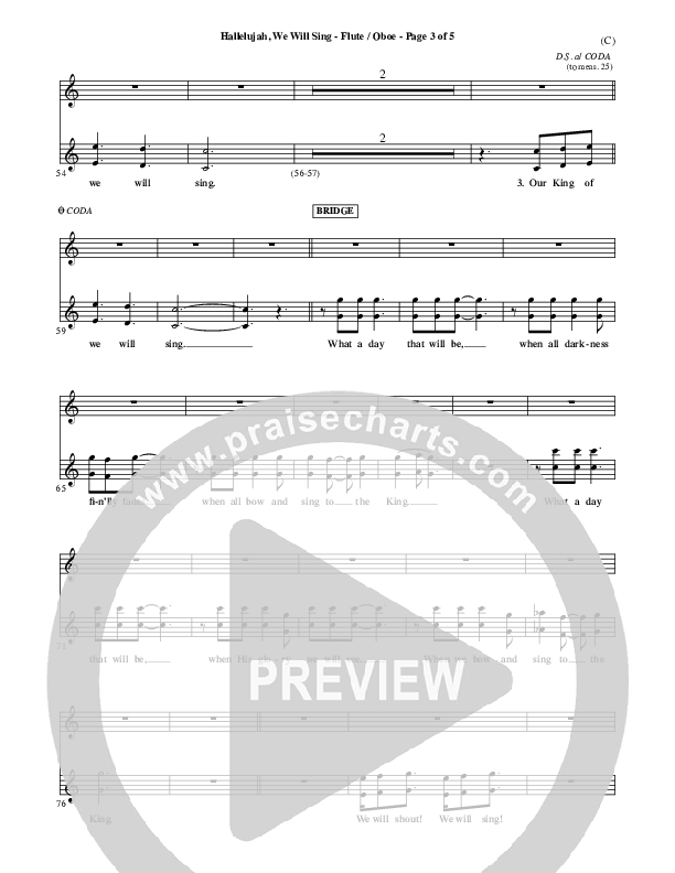 Hallelujah We Will Sing Flute/Oboe (Tommy Walker)