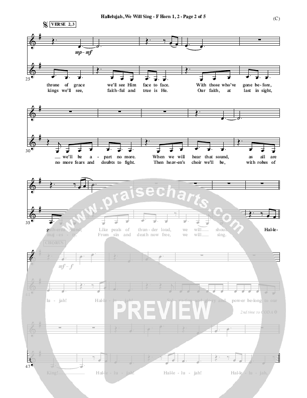 Hallelujah We Will Sing French Horn 1/2 (Tommy Walker)