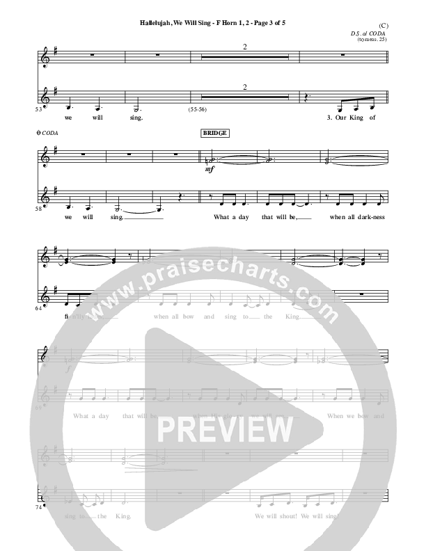 Hallelujah We Will Sing French Horn 1/2 (Tommy Walker)