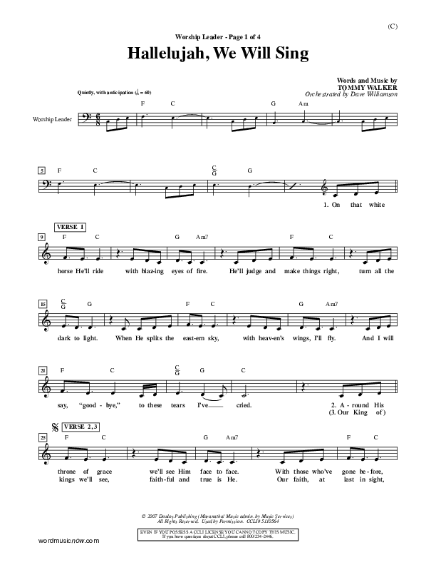 Hallelujah We Will Sing Lead Sheet (Tommy Walker)