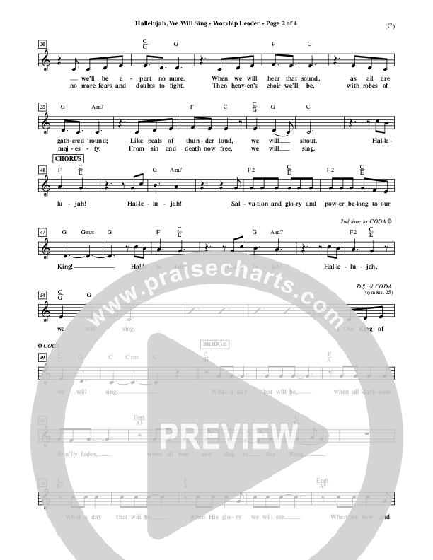 Hallelujah We Will Sing Lead Sheet (Tommy Walker)
