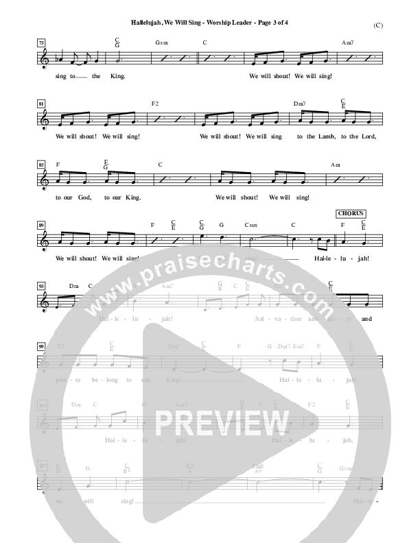 Hallelujah We Will Sing Lead Sheet (Tommy Walker)