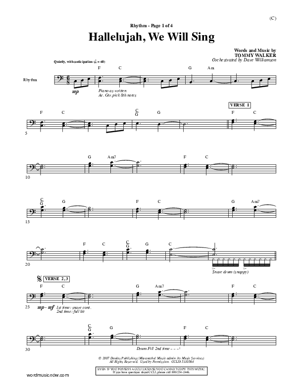 Hallelujah We Will Sing Rhythm Chart (Tommy Walker)