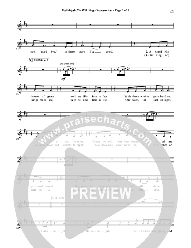 Hallelujah We Will Sing Soprano Sax (Tommy Walker)