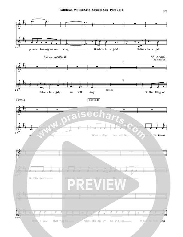 Hallelujah We Will Sing Soprano Sax (Tommy Walker)