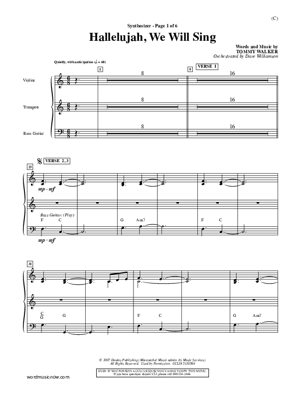 Hallelujah We Will Sing Synth (Tommy Walker)