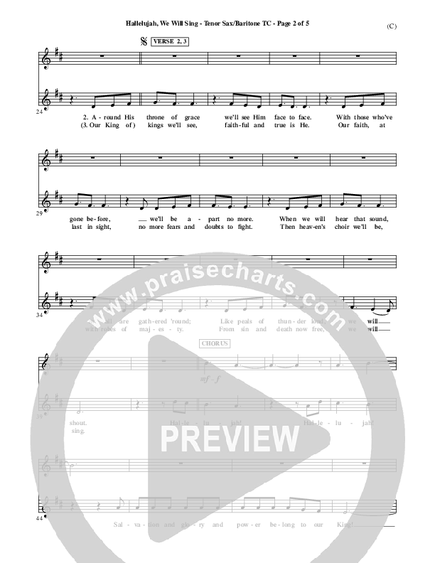 Hallelujah We Will Sing Tenor Sax/Baritone T.C. (Tommy Walker)