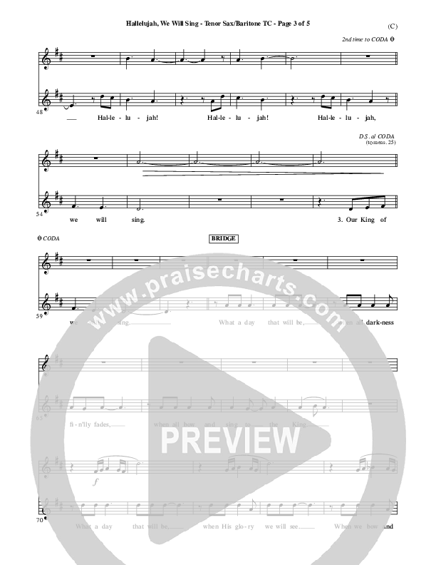 Hallelujah We Will Sing Tenor Sax/Baritone T.C. (Tommy Walker)