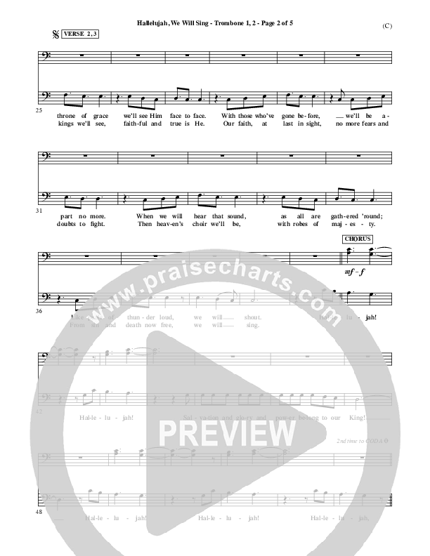 Hallelujah We Will Sing Trombone 1/2 (Tommy Walker)