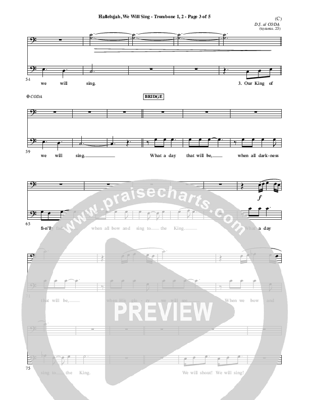 Hallelujah We Will Sing Trombone 1/2 (Tommy Walker)