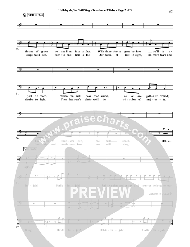 Hallelujah We Will Sing Trombone 3/Tuba (Tommy Walker)