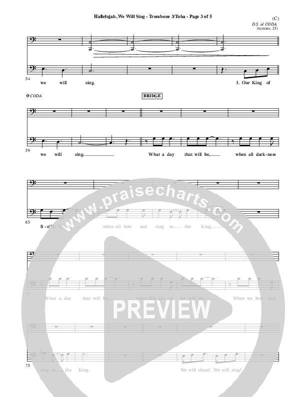 Hallelujah We Will Sing Trombone 3/Tuba (Tommy Walker)