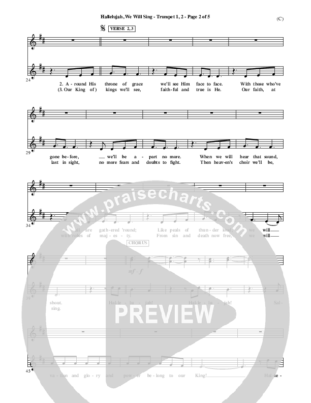 Hallelujah We Will Sing Trumpet 1,2 (Tommy Walker)