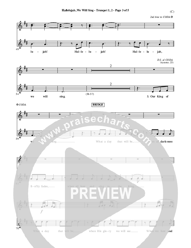 Hallelujah We Will Sing Trumpet 1,2 (Tommy Walker)