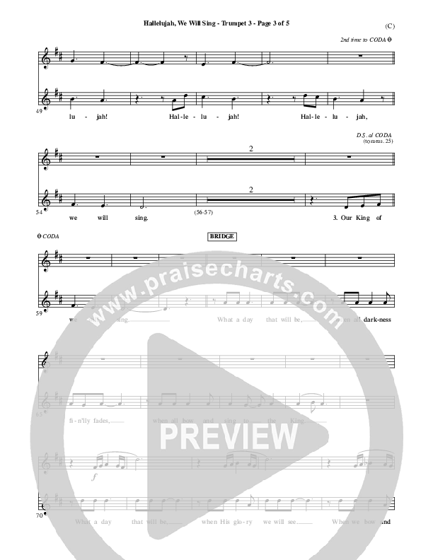 Hallelujah We Will Sing Trumpet 3 (Tommy Walker)