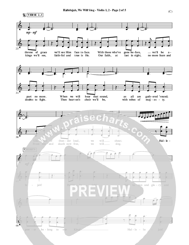 Hallelujah We Will Sing Violin 1/2 (Tommy Walker)