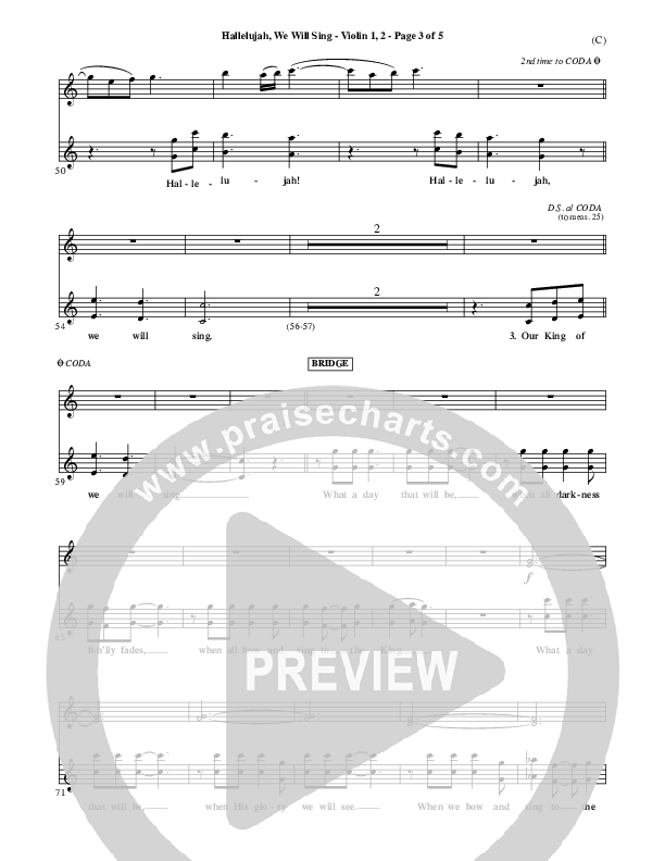 Hallelujah We Will Sing Violin 1/2 (Tommy Walker)