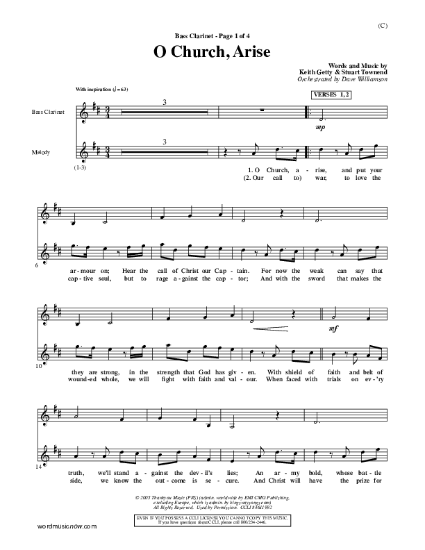 O Church Arise Bass Clarinet (Keith & Kristyn Getty)