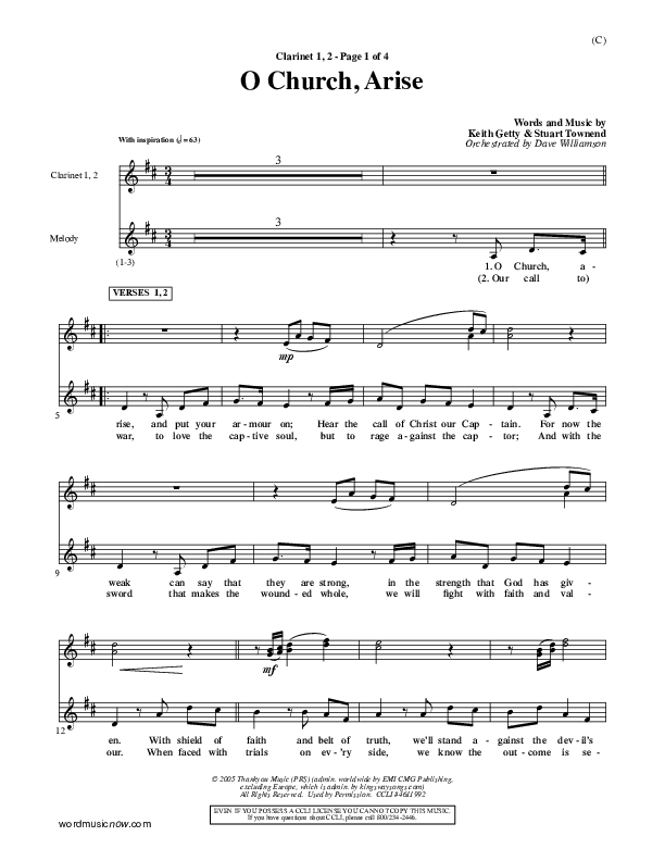 O Church Arise Clarinet 1/2 (Keith & Kristyn Getty)