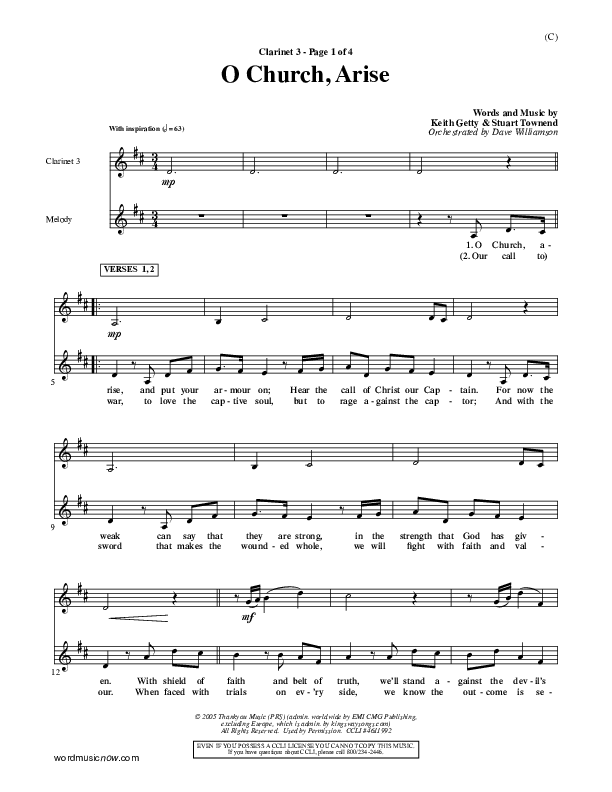 O Church Arise Clarinet 3 (Keith & Kristyn Getty)