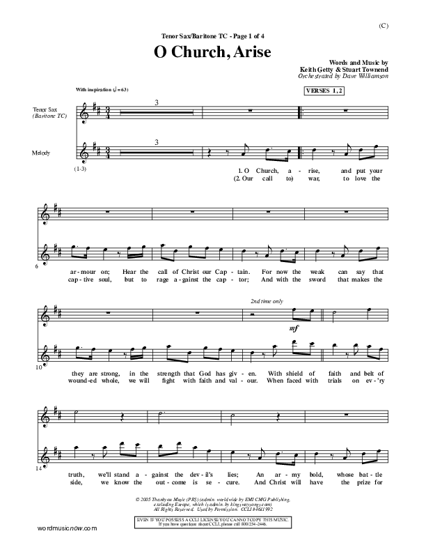 O Church Arise Tenor Sax/Baritone T.C. (Keith & Kristyn Getty)
