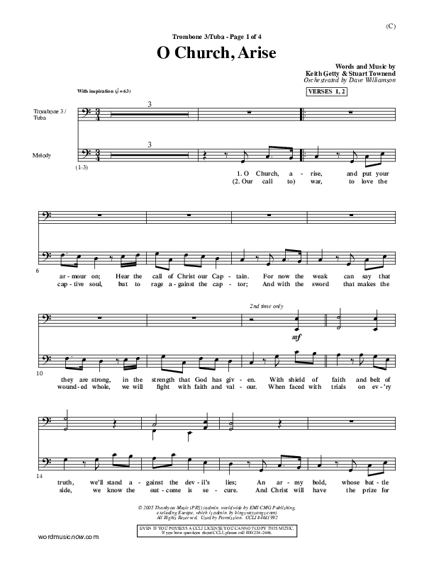 O Church Arise Trombone 3/Tuba (Keith & Kristyn Getty)
