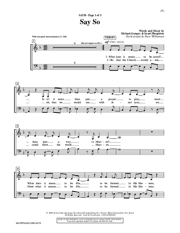 Say So Vocal Sheet (SATB) (Israel Houghton)