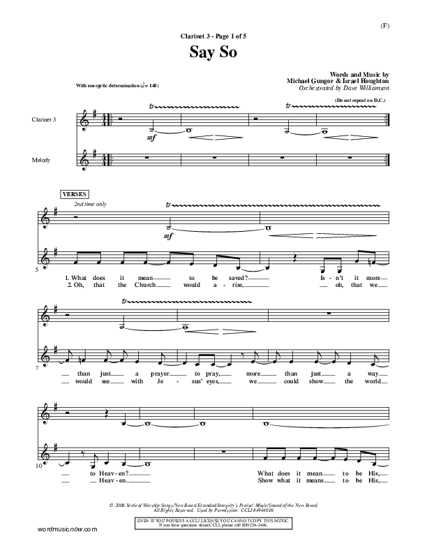 Say So Clarinet 3 (Israel Houghton)