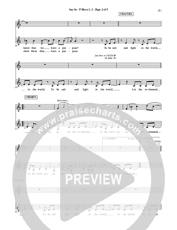 Say So French Horn 1/2 (Israel Houghton)