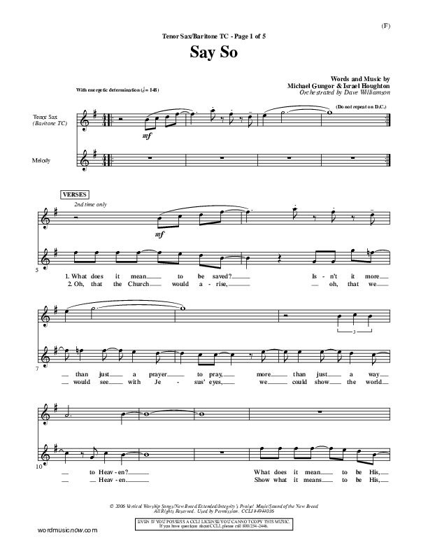 Say So Tenor Sax/Baritone T.C. (Israel Houghton)