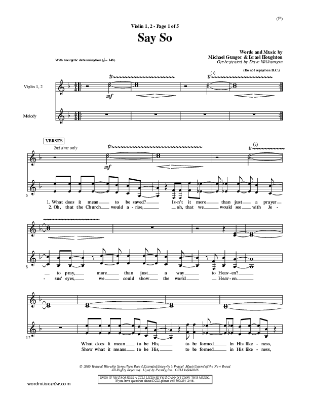 Say So Violin 1/2 (Israel Houghton)