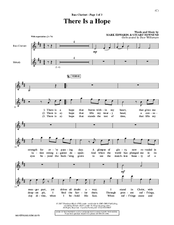 There Is A Hope Bass Clarinet (Stuart Townend)