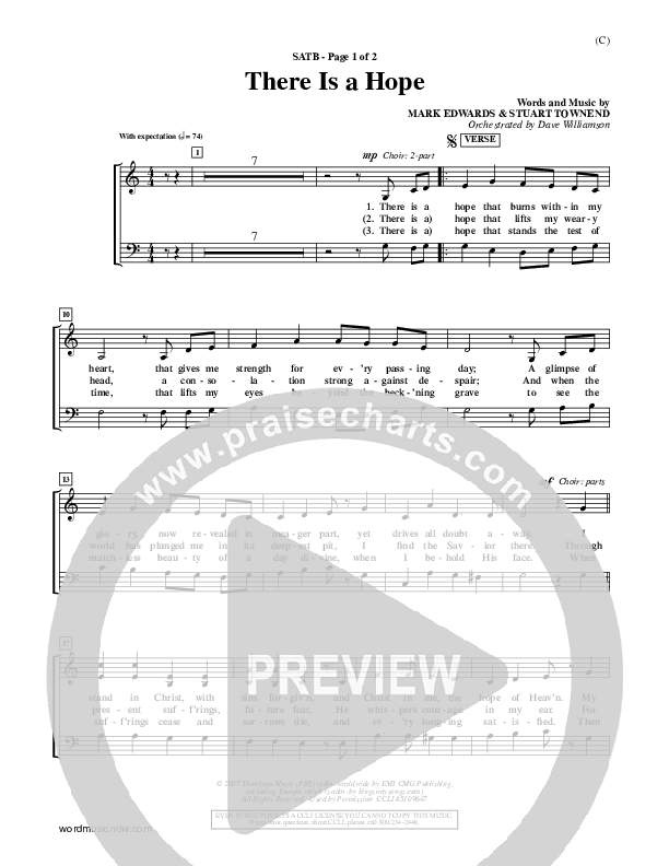 There Is A Hope Choir Sheet (SATB) (Stuart Townend)