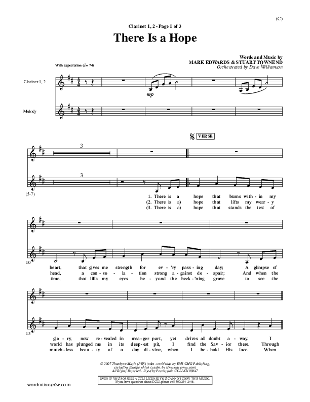 There Is A Hope Clarinet 1/2 (Stuart Townend)