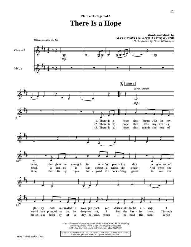 There Is A Hope Clarinet 3 (Stuart Townend)
