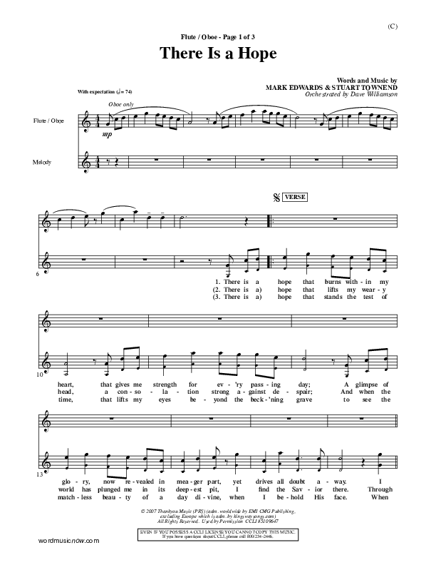 There Is A Hope Flute/Oboe (Stuart Townend)