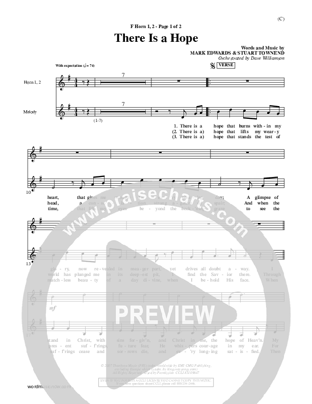 There Is A Hope French Horn 1/2 (Stuart Townend)