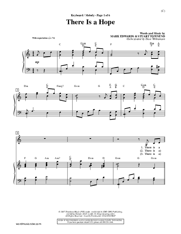 There Is A Hope Lead Sheet (Stuart Townend)