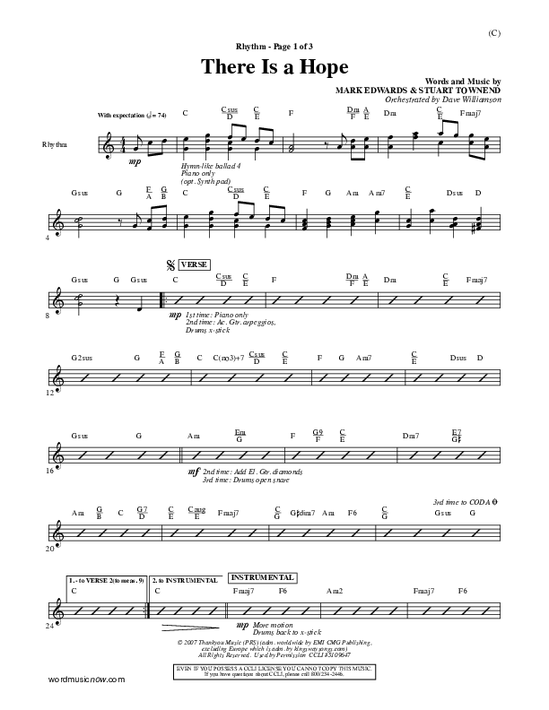 There Is A Hope Rhythm Chart (Stuart Townend)