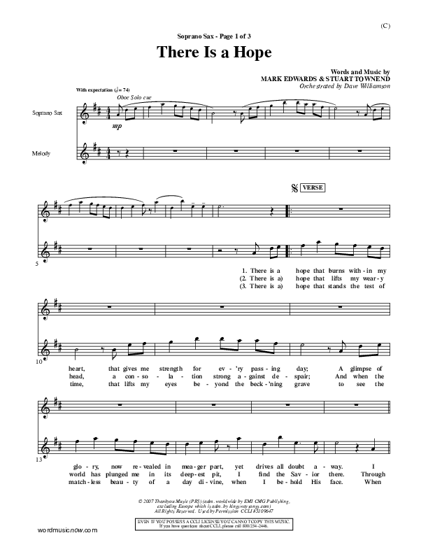 There Is A Hope Soprano Sax (Stuart Townend)