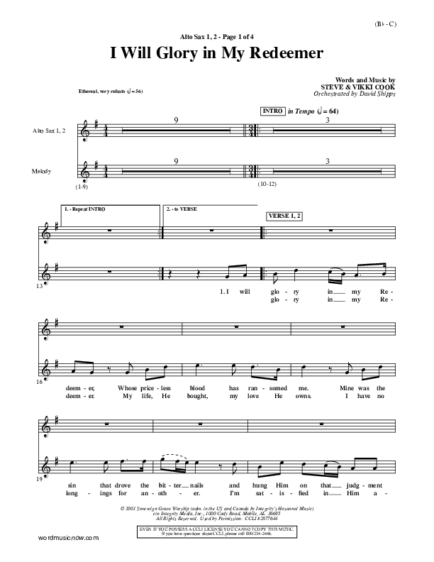 I Will Glory In My Redeemer Alto Sax 1/2 (Vikki Cook)