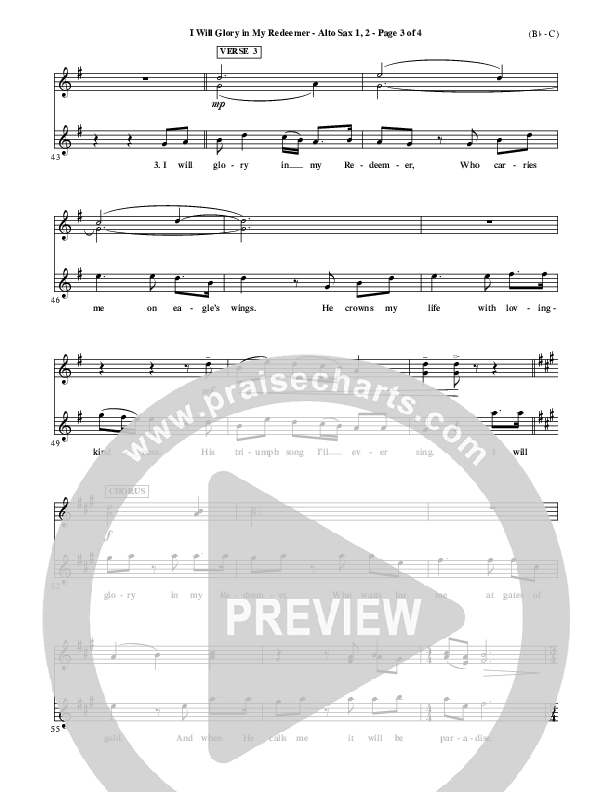 I Will Glory In My Redeemer Alto Sax 1/2 (Vikki Cook)