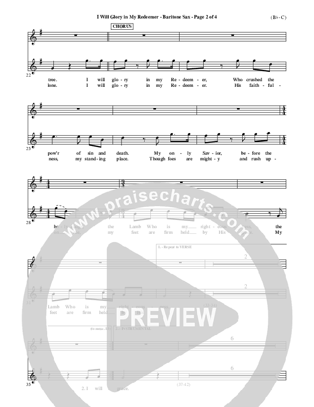 I Will Glory In My Redeemer Bari Sax (Vikki Cook)